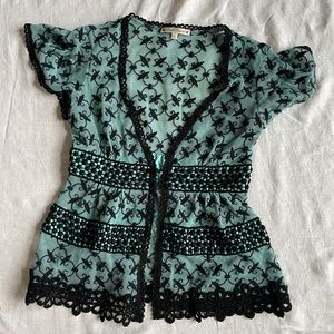 Nanette Lepore - Embroidered Top - Blue and Black - Size 0